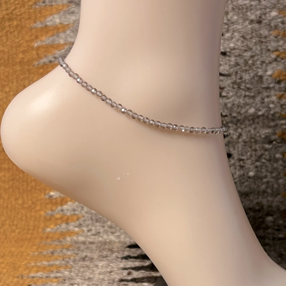 9” Transparent Obsidian & Silver Bead Anklet
